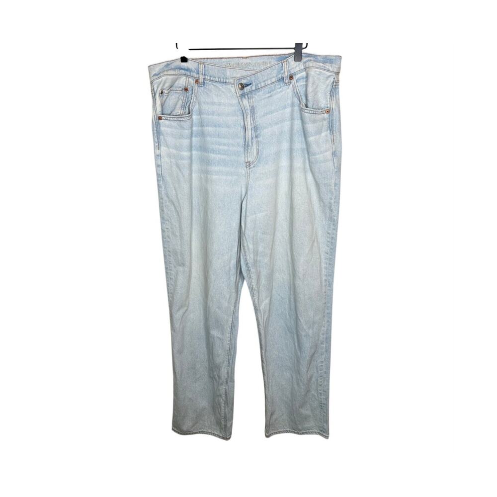 American Eagle Strigid Highest Rise Baggy Straight Jeans Womens 18R Light Wash